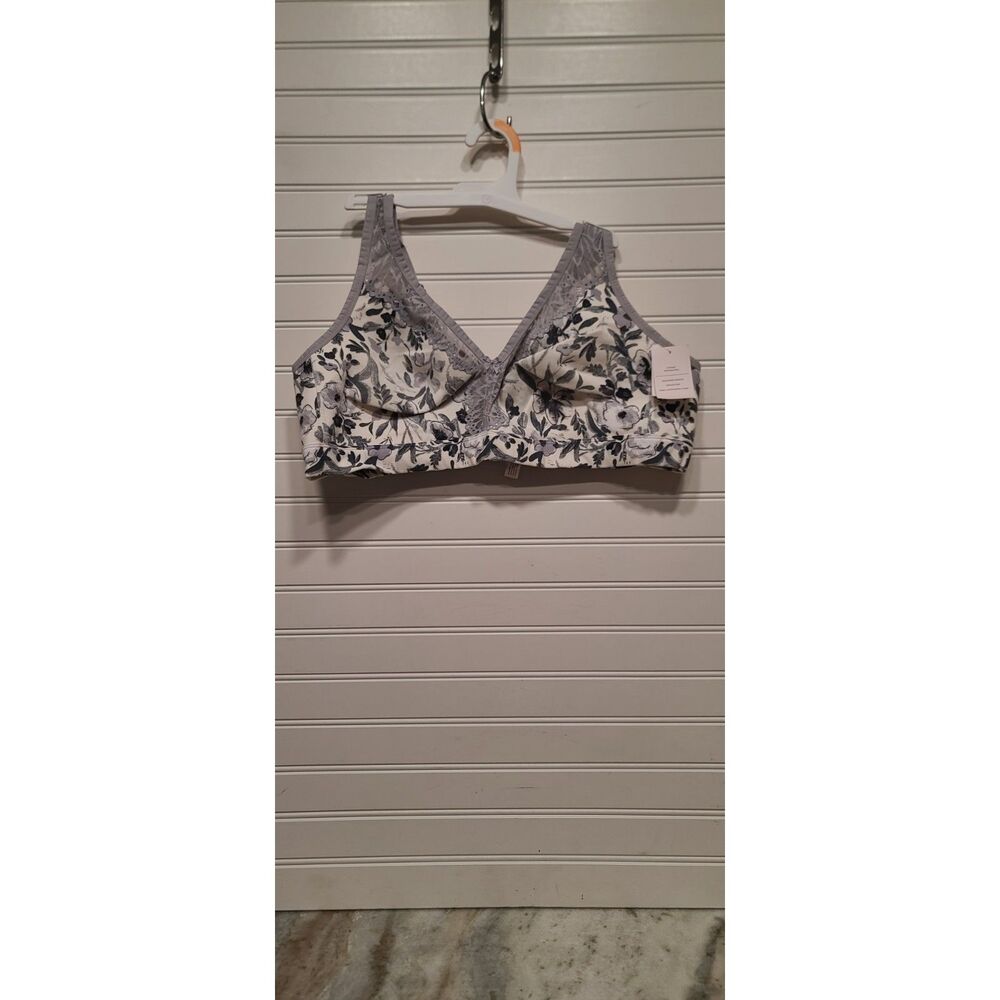Auden Unlined Wire Free Gray/White Floral Bra Size 42C NWT